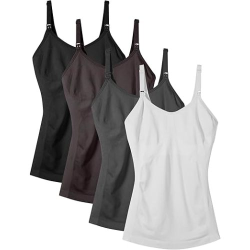 Women's Maternity Nursing Tank Tops with Built in Bra for Breastfeeding Camisoles Shirt 4Pack