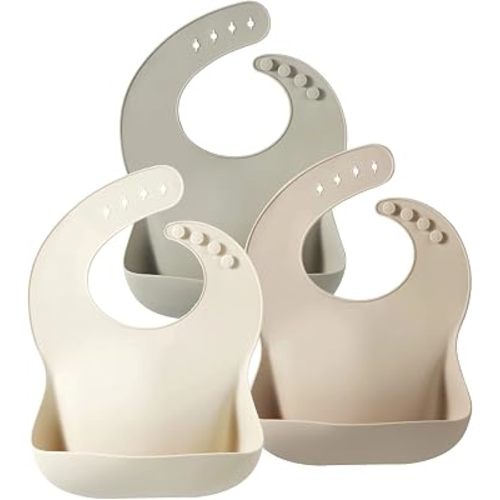 PandaEar Set of 3 Silicone Baby Bibs, Waterproof Soft Adjustable Bibs for Babies Toddlers 10-72 Months
