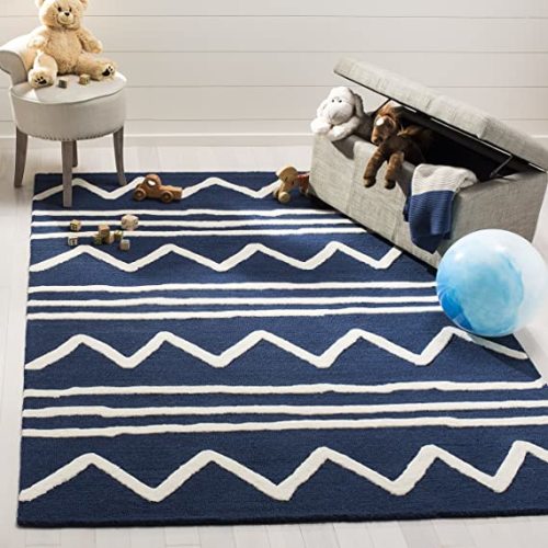 SAFAVIEH Kids Collection 6' x 9' Navy/Ivory SFK907N Handmade Moroccan Wool Area Rug