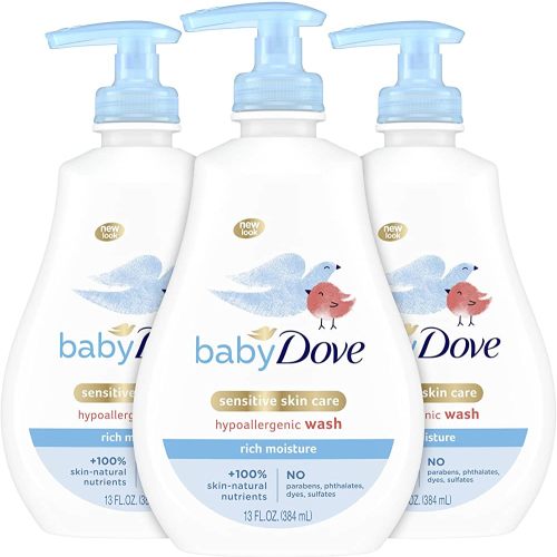 Baby Dove Baby Wash and Shampoo Baby Bath Products for Baby's Delicate Skin Rich Moisture Washes Away Bacteria, Tear-Free and Hypoallergenic, 13 Fl Oz (Pack of 3)