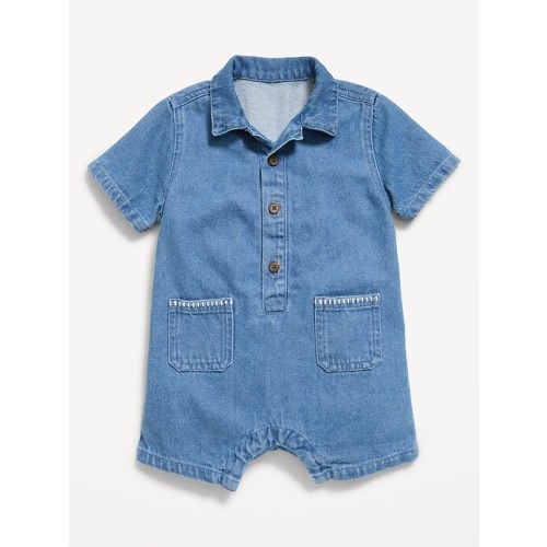 Collared Denim One-Piece Romper for Baby
