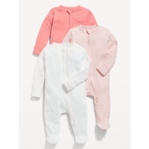 Unisex 3-Pack Sleep & Play 2-Way-Zip Footed One-Piece for Baby