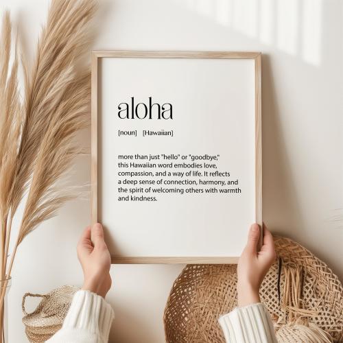 Aloha Definition Print – Hawaiian Wall Art, Love & Connection Decor, Unframed Gift for Housewarming, Birthday, or Farewell Decor, Word Art
