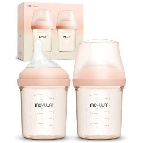 Moyuum MOV.aa Premium PPSU Wide Neck Anti-Colic Baby Bottle | Made in Korea, Microplastic & BPA-Free, Breastfeed Transition, Natural Fit Nipples for Newborns & All Stages - 8 oz (2 Pack, White)