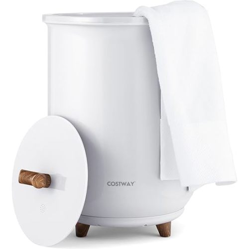 COSTWAY Bucket Style Towel Warmer, 23L Towel Warmer with 4 Heating Time & 3 Heating Temperature, Overheat Protection System, Fragrant Disc Holder, Towel Warmer for Bathroom, Hot Tub, Spa, White
