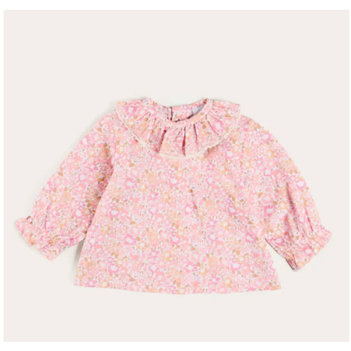 Nellie Floral Ruffle Collar Long Sleeve Blouse in Pink | Pepa London