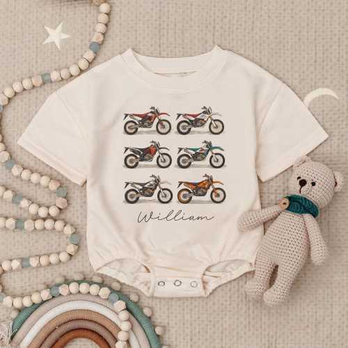 Motorcycle Romper Sweatshirt, Personalized Baby Boy Outfit, Dirt Bike Baby Bodysuit, Cool Toddler Clothes, Custom Baby Gift for Biker Dads