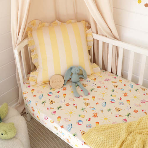 Beach Fun Organic Fitted Cot Sheet | Snuggle Hunny