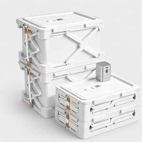 Storage Bags for Clothing, 14.8-Gal Collapsible Storage Boxes with Lids, Stackable Storage Bins for Comforters, Blankets, Bedding, Sweaters and Underbed Storage (2, Classic White)