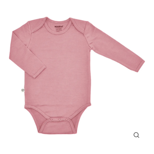 Baby Bodysuit, Long Sleeve, Merino Wool, Blush