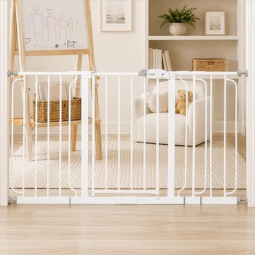 Regalo Safety 29-56" Extra Wide Baby Gate for Doorways & Bottom of Stairs, Pressure Mounted Baby Gate with Door for Babies, Toddlers & Pets, Tested & Safe for 30 Years, American Designed and Owned