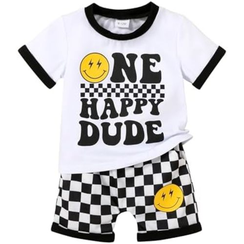 Happy Town Baby Boy Summer Clothes One Happy Dude 1st Birthday Outfits Smile Cool Short Sets