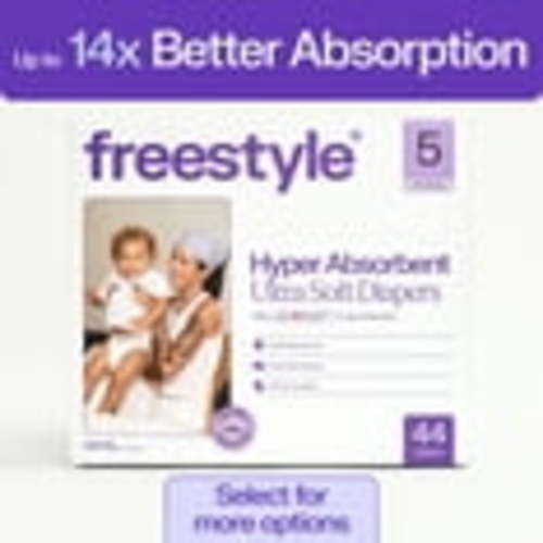 Freestyle Hyper Absorbent Ultra Soft Baby Diapers, Size 5, 44 Count (Select for More)