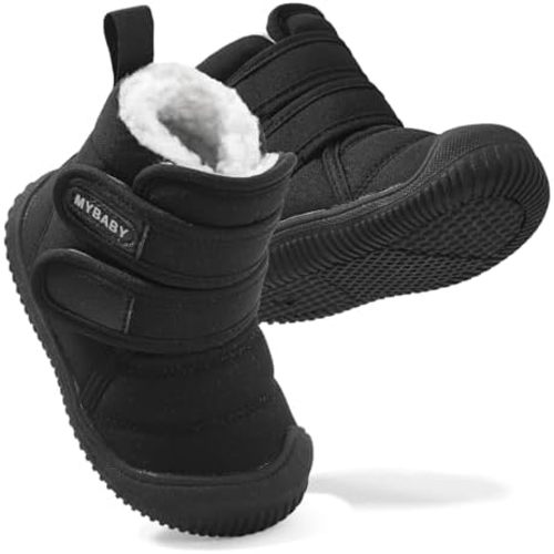 Toddler Snow Boots Double Strap Winter Warm Shoes Baby Faux Fur Lining Soft Fleece Booties with Non-Slip Sole