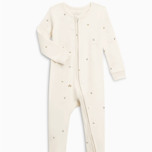 Organic Cotton Peyton Zipper Sleeper | Bee / Pewter