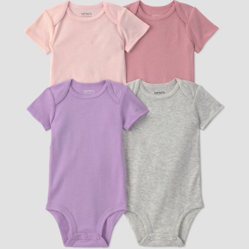 Carter's Just One You® Baby Girls' 4pk Short Sleeve Bodysuits - Pink/Purple/Gray Newborn