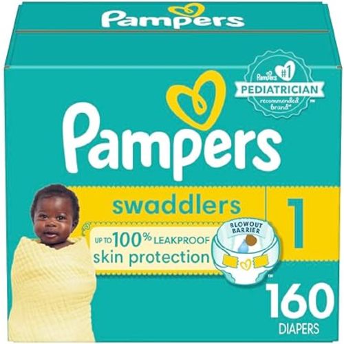 Pampers Swaddlers Diapers, Size 1, Absorbent, Keeps Baby Dry and Comfortable, Skin Safe Disposable Baby Diaper, 1 Pack (Count of 160)