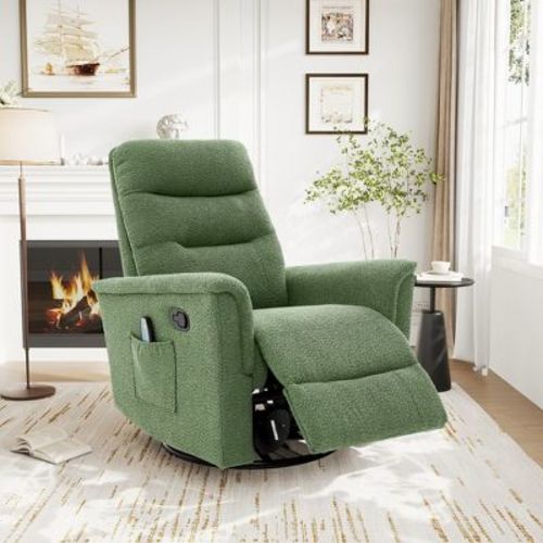 270° Swivel Recliner Massage Sofa Nursery Rocker Glider Accent Chair Leisure Lounge Chair with Adjustable Backrest & Side Pocket, Green - ModernLuxe