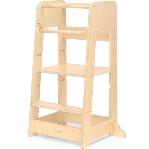 Standing Tower for Toddlers- Adjustable Height Toddler Kitchen Helper with 360° Safety Rail, Kids Step Stool with Safety Rail, Wooden Step Stool, Age 18 Months-6years