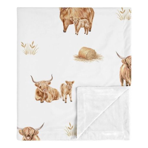 Sweet Jojo Designs Boy, Girl, Unisex/Gender Neutral Baby Receiving Security Blanket - Boho Highland Cow Brown and Taupe