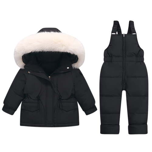 Toddler 2 Piece Set Snowsuit, Hooded Puffer Jacket and Bib Overall Pant Ski Suits, Unisex Boys Girls Winter Long Sleeve Down Coat and Skiing Bibs Snow Suit by Llywey ,Black ,3T