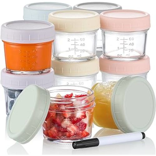 VITEVER 12Pack Glass Baby Food Storage Containers - 4 oz Baby Food Storage Jars With Lids, Baby Food Maker, Microwave, Dishwasher & Freezer Safe