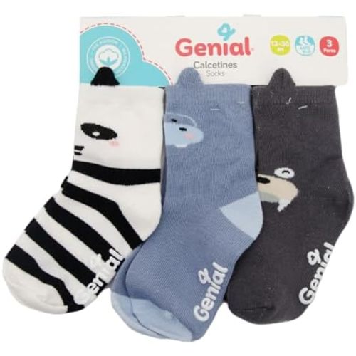 Genial Baby Grip Socks – 3 Pairs, Non-Slip Sock with Grips. Soft and Breathable, Perfect for Newborn, Ideal for Walk and Play