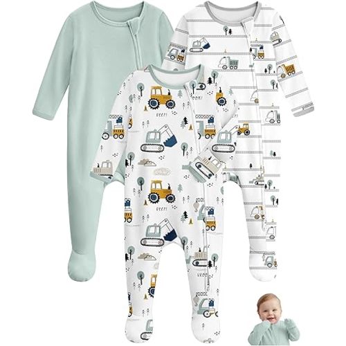 Baby Pajamas 100% Cotton Baby Sleepers for Newborn 0-3 3-6 6-9 Months 3Pcs Footie Pajamas Baby Boys Girls Clothes