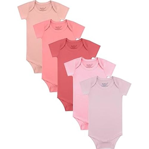 Baby Solid Bodysuit - Super Soft Rayon made from Bamboo - Short Sleeve Long Sleeve Newborn Infant Boy Girl - 5-Pack