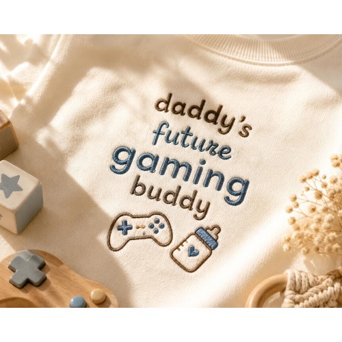 Daddy's Future Gaming Buddy Romper, Gamer Baby Outfit, Embroidered Baby Romper, Video Game Baby Gift, Newborn Outfit