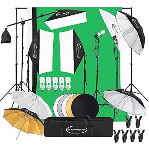 ShowMaven Photography Lighting Kit, Softbox Lighting Kit with Photo Backdrop for Product Photography, Portrait photography, Video Shooting Photography