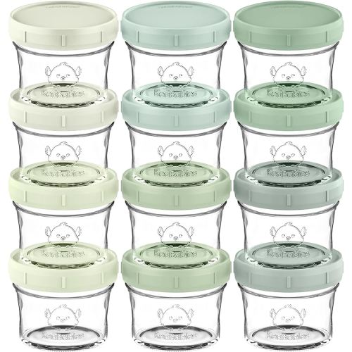 KeaBabies 12pk 4oz Glass Baby Food Containers with Lids - Leak-Proof, Microwavable Small Glass Jars, Baby Purees & Toddler Snack Storage Containers, BPA-Free, Dishwasher & Freezer Safe (Sage)
