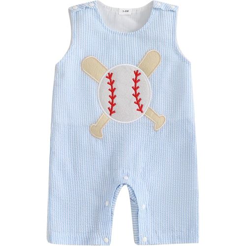 Baby Boy Sport Outfit Sleeveless Football Baseball Embroidery Romper Jumpsuit Casual Summer Cotton Toddler Shortalls