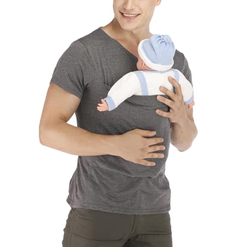 Kangaroo Shirt for Dad and Baby With Pouch - V Neck T-Shirt Baby Carrier