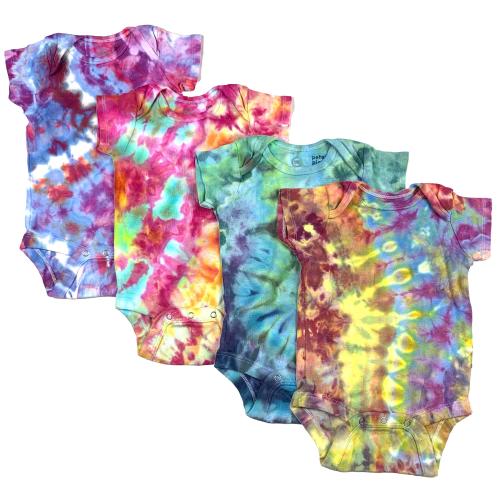 12M ice dye baby bodysuits: gender neutral tie dye for baby