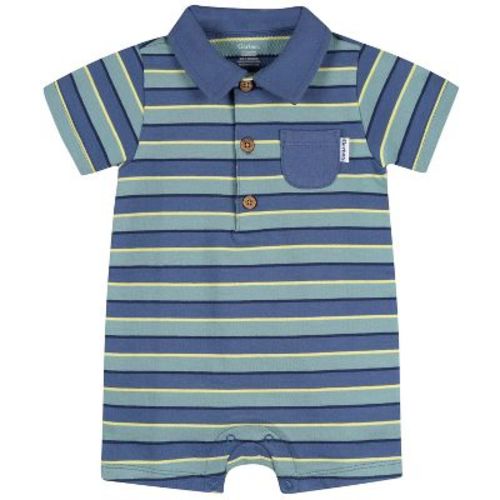 Gerber Baby Boys' Collared Romper, Blue & Green, 12 Months