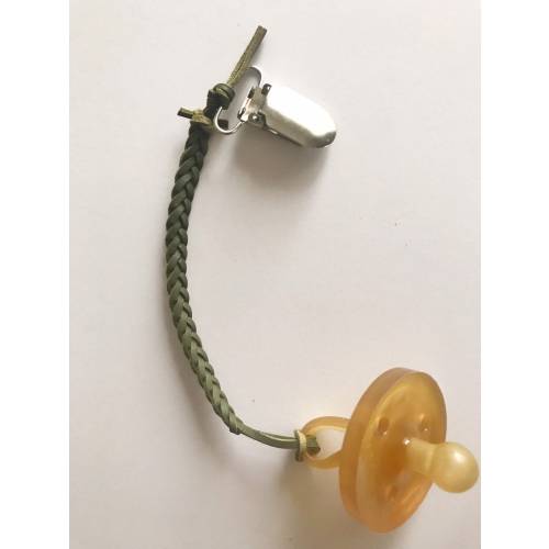 Army Green Leather Pacifier Clip