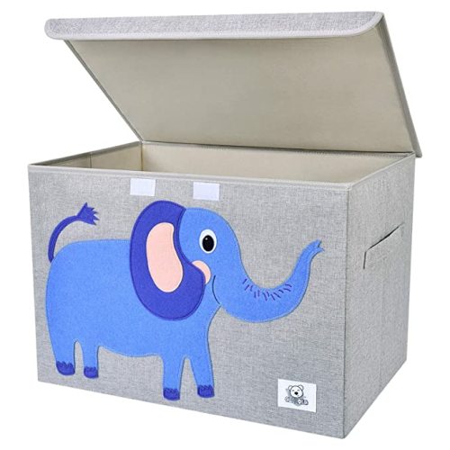 CLCROBD Foldable Large Kids Toy Chest with Flip-Top Lid, Collapsible Fabric Animal Toy Storage Organizer/Bin/Box/Basket/Trunk for Toddler, Children and Baby Nursery (Elephant)