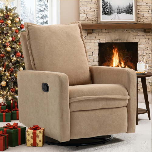 Paproos Swivel Rocker Recliner, Velvet 360°Swivel Rocking Recliner, Glider Rocking Chair for Nursery, Small Rocker Chair for Small Space, Manual Recliner for Adults for Home Theater, Camel