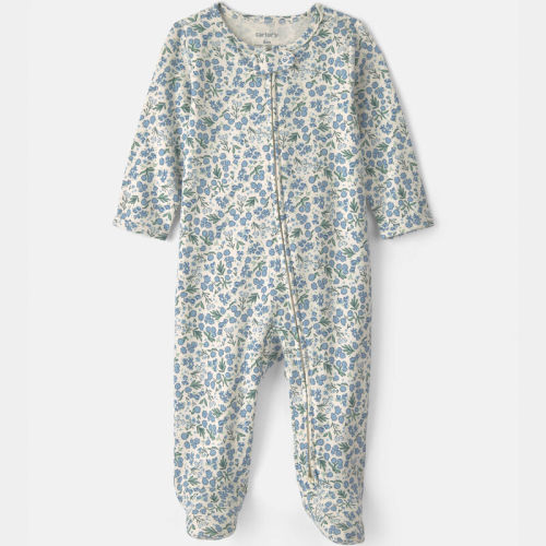 Baby Girl Floral 100% Cotton 2-Way Zip Sleeper - Blue/Ivory | Carter’s Oshkosh Canada