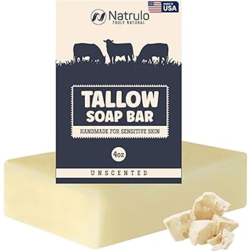 Beef Tallow Soap Bar – All Natural Grass Fed Tallow Soap Unscented – Moisturizing Face & Body Wash Great for Eczema, Dry, Itchy, Sensitive Skin – Handcrafted Bath Soap for Adults, Kids, Made in USA