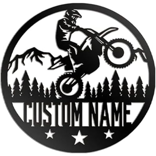 Custom Biker Metal Wall Art, Personalized Dirt Bike Name Sign Decoration for Room, Motorcycle Home Decor, Motocross Rider Monogram Wall Decor, Personalized Name Logo