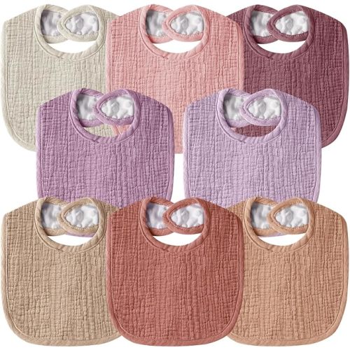 Muslin Baby Bibs for Unisex Boys Girls, Cotton Drool Bibs, Adjustable Newborn Bibs for Drooling and Teething