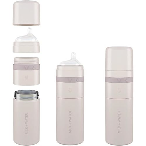 MILK & WATER All in One Baby Bottle & Baby Formula Dispenser On the Go, 9oz - Keeps Water Warm & Formula Fresh - Baby Formula Mixing Bottle with Anti Colic Nipple - Leak-Proof - 3+ Months (Pink)