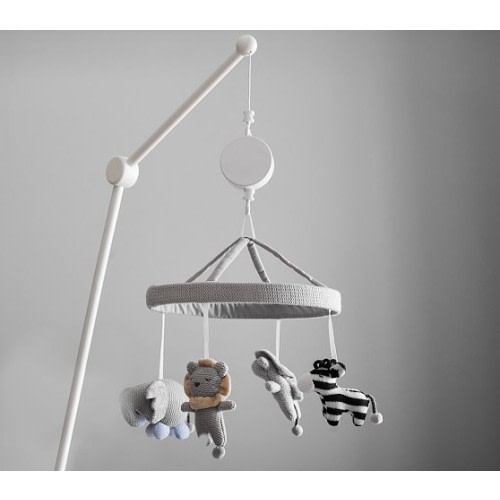 Knit Animal Friends Gray Musical Crib Mobile