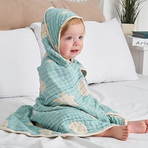 HardNok Ultra-Soft Muslin Baby Hooded Towel - 32 x 32 Inches, Ideal for Bath & Beach, Suitable for Both Boys & Girls from Newborns to Toddlers