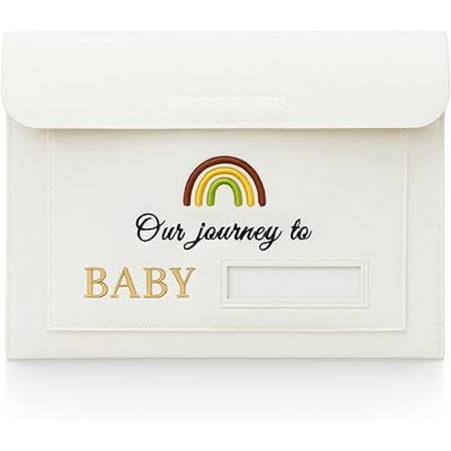 Our Journey to Baby Felt Document Organizer – IVF Gift for Women, Baby Keepsake Folder for Fertility Journey, Pregnancy Paper Storage Pouch with Name Card Slot, A4 File Holder for New Mom Memories