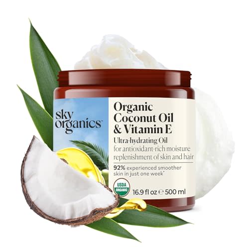 Sky Organics Organic Coconut Oil & Vitamin E 16.9oz - Ultra-Hydrating Oil | Ultra-Moisturizing Oil for Skin & Hair. Rich in Fatty Acids & Antioxidants. USDA Organic. Natural, Vegan, & Cruelty Free.
