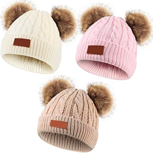 Geyoga Kids Toddler Winter Pompom Hat Baby Knitted Beanie Hat Faux Fur Pom Beanie Cap for Girls Boys 1-3 Years Old