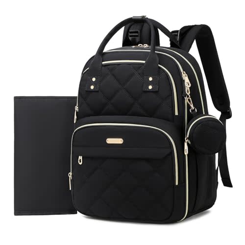 Large Diaper Bag Backpack with Changing Pad & Pacifier Case, Black | Multi-functional lightweight waterproof maternity & toddler travel backpack. Insulated, wet/dry pocket & stroller straps